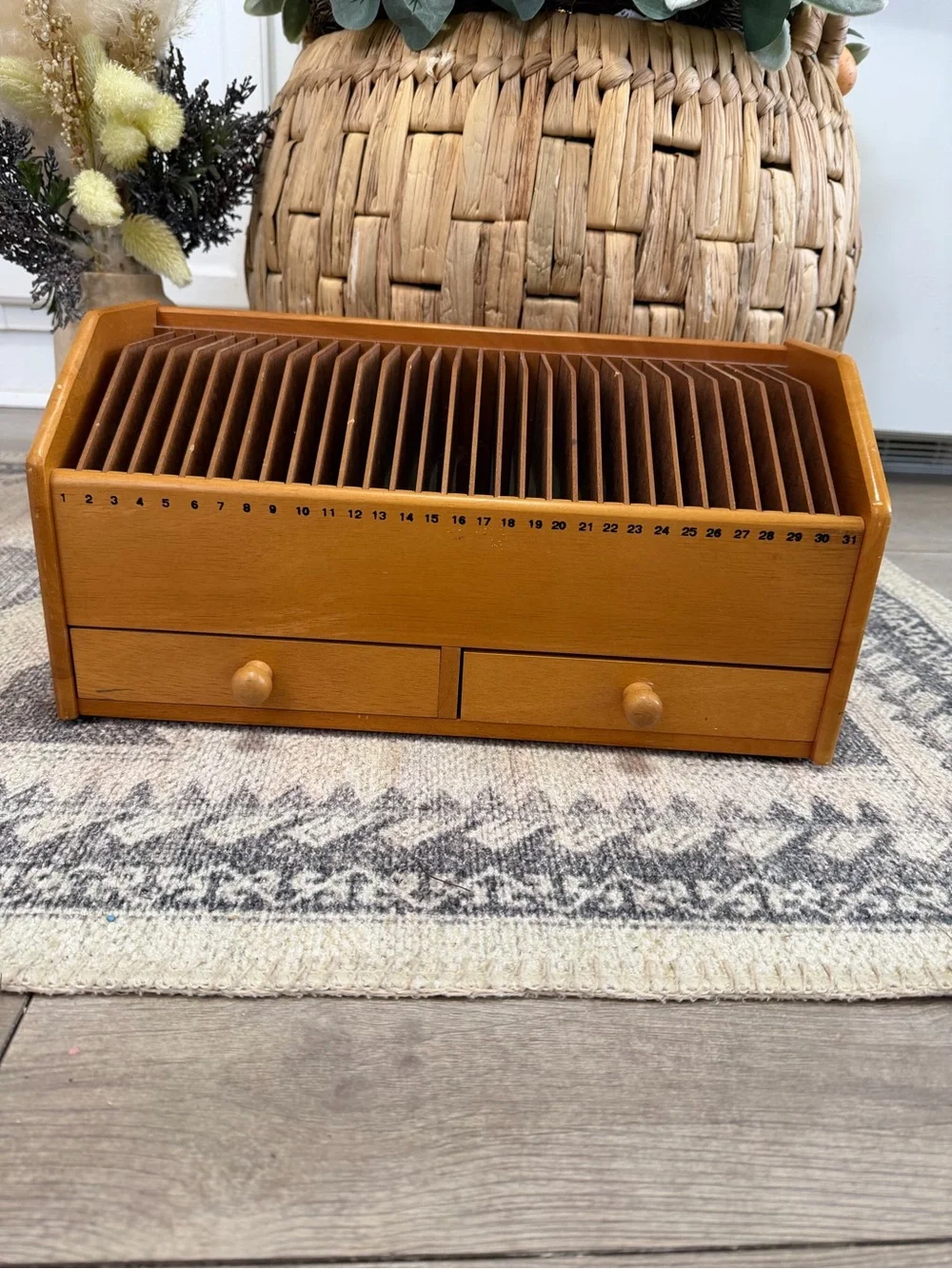 Vintage Lillian Vernon 31-Day Wooden Desktop Mail and Bill Organizer